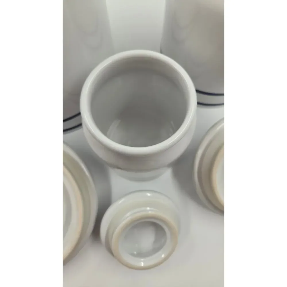Martha Stewart Farmhouse White w/ Blue Stripe Ceramic Canister Set
